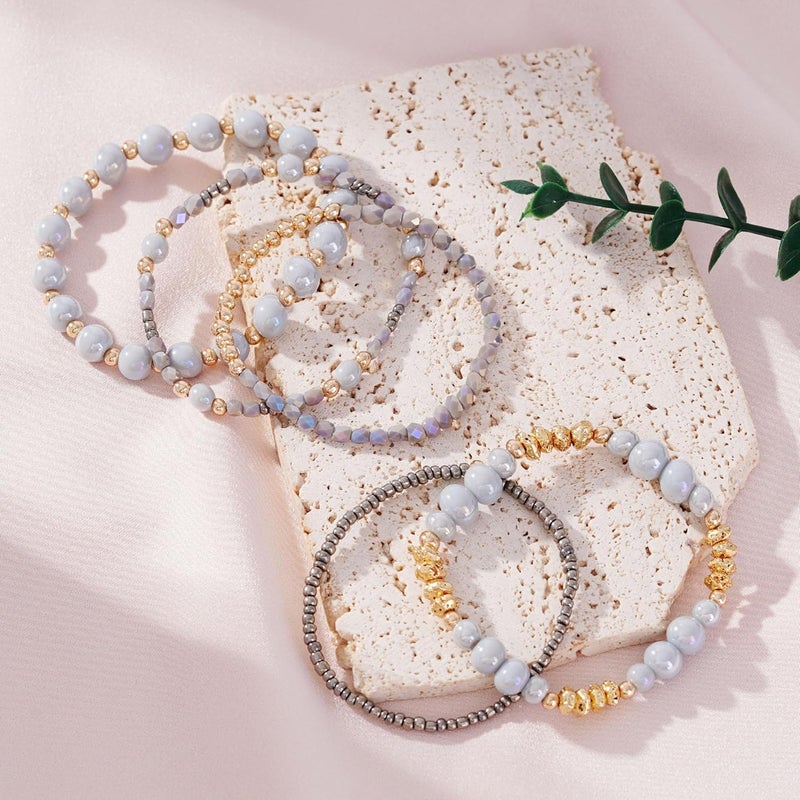 Aigrnc Boho Beaded Stretch Bracelets For Women Stackable Crystal Gold Plated Beaded Bracelets Set Trendy Handmade Friendship Braeclet Jewelry Gifts - Image 4
